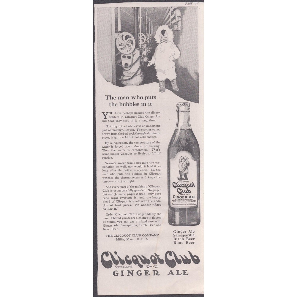 Vintage Clicquot Club Ginger Ale Print Ad Eskimo Mascot Millis Mass 5.1 x 13.5